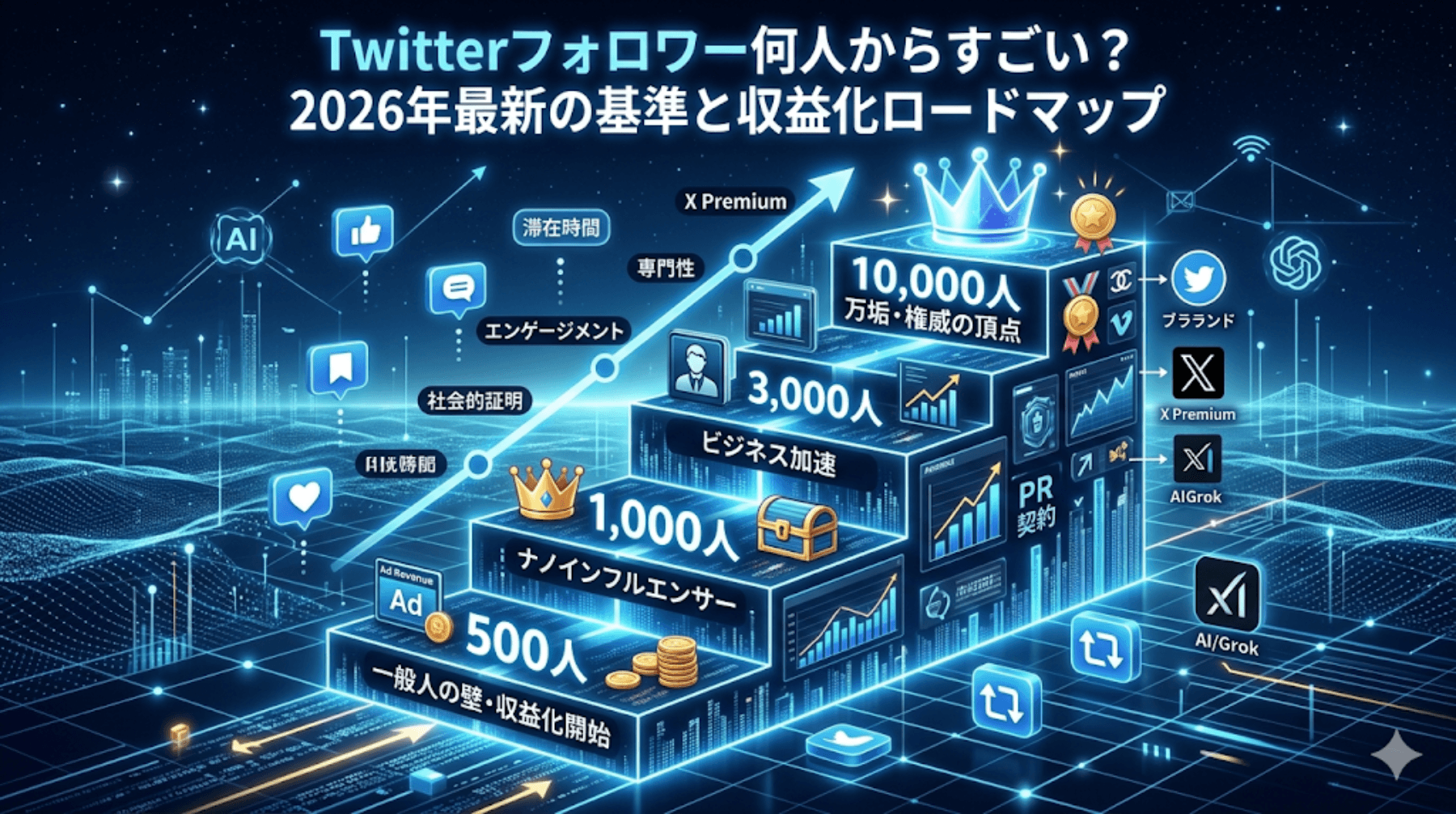 Twitterフォロワー何人からすごい？2026年最新の基準と収益化ロード